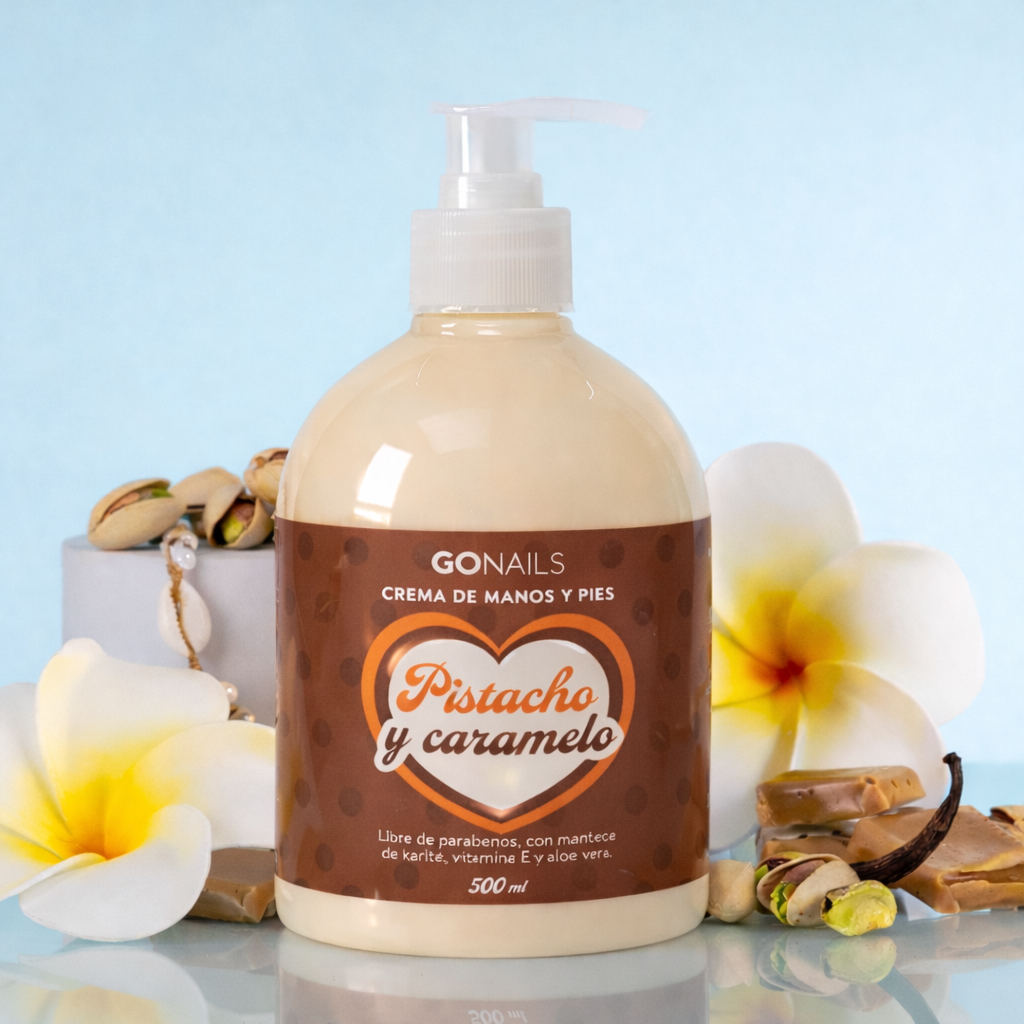 Crema de Manos y Pies - Pistacho y Caramelo Go Nails – Crema Hidratante Vegana con Aloe Vera y Karité