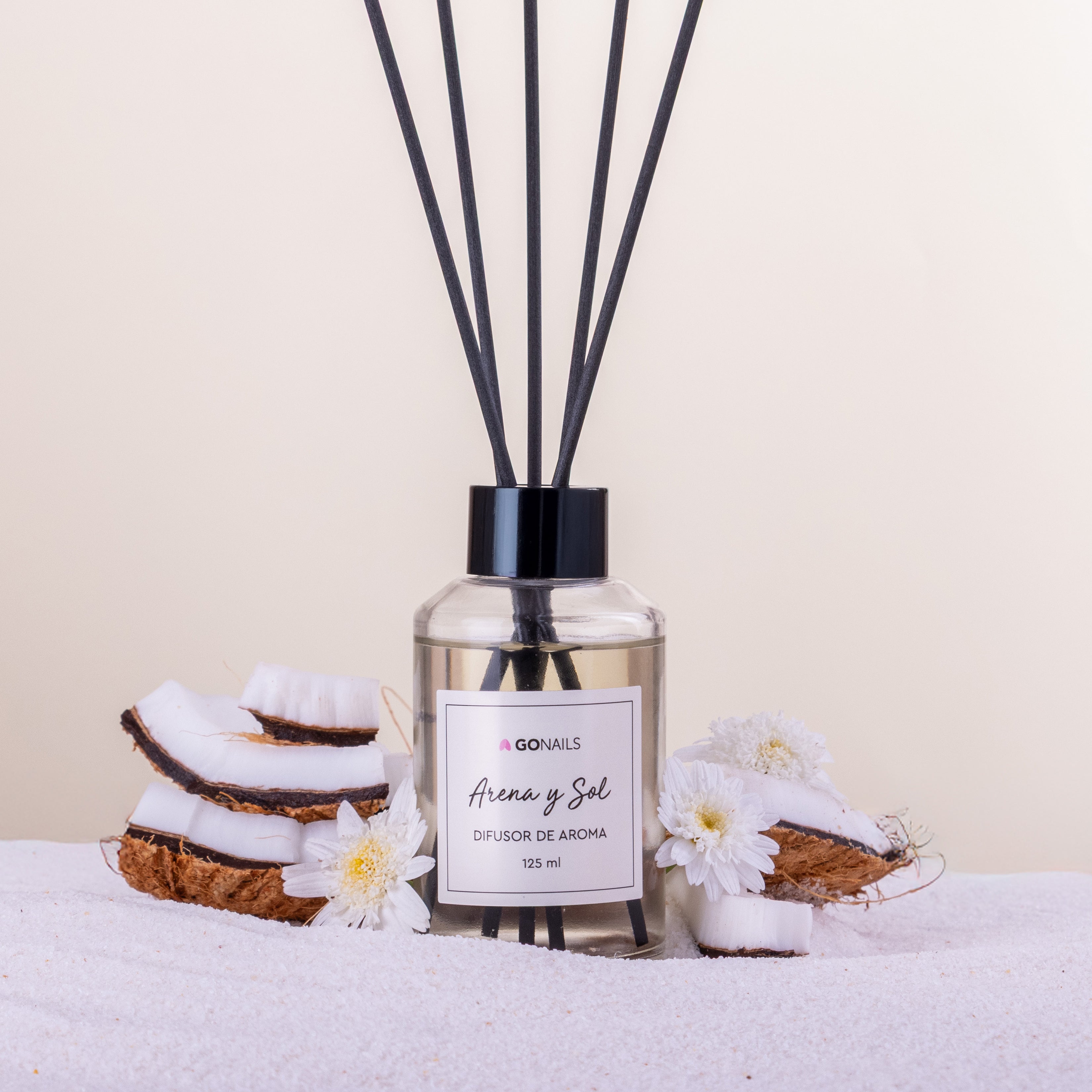 Difusor de Aroma - Arena y Sol 125 ml Go Nails – Difusor de Varillas Aromático para el Hogar