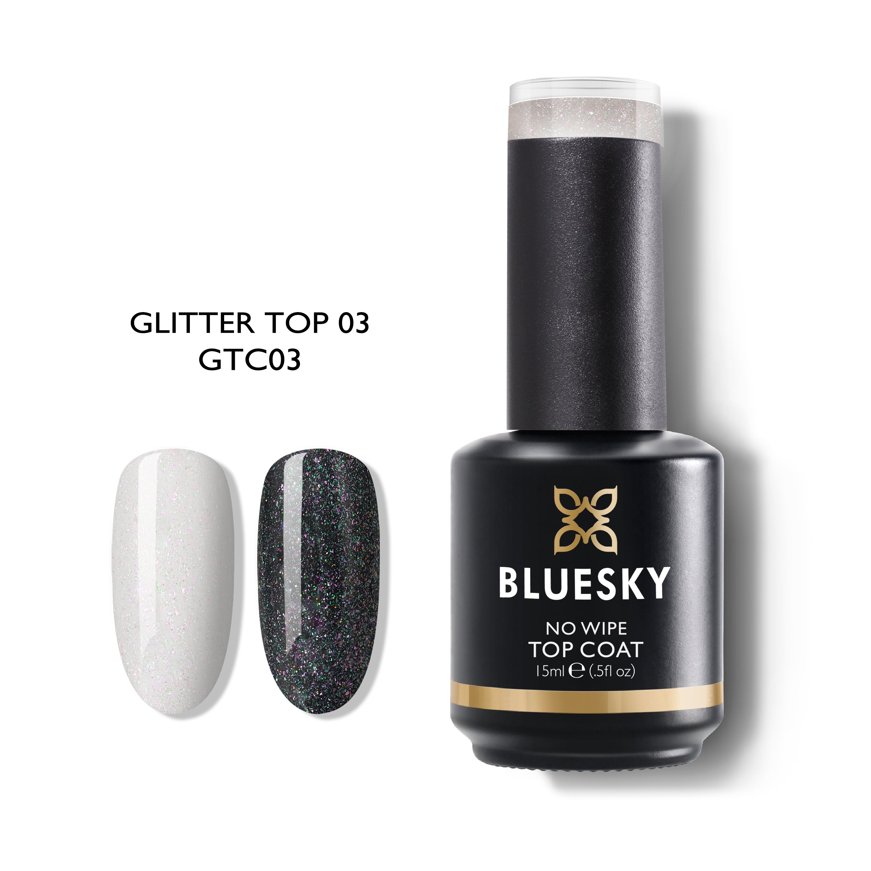 Esmalte Gel Top Coat Sin capa de inhibición GTC03 con microglitter