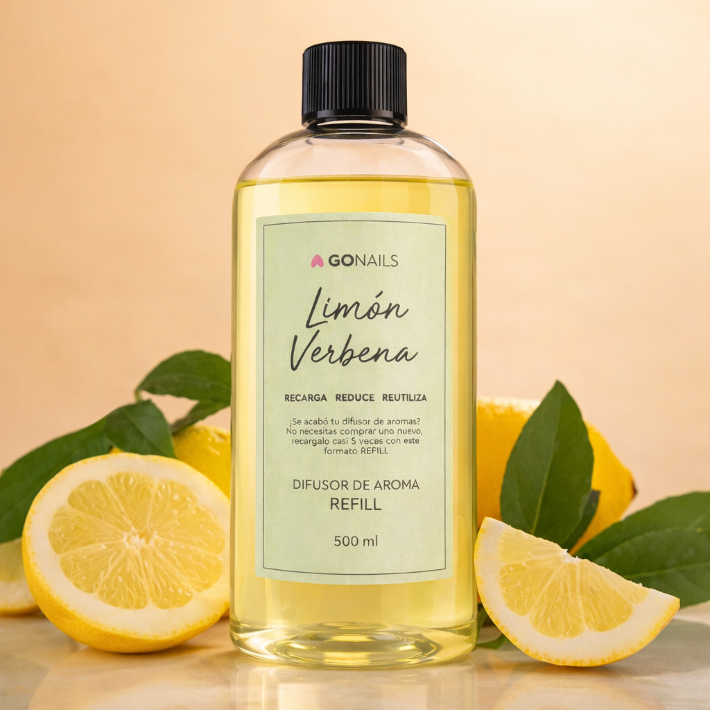 Refill Difusor de Aroma - Limón Verbena 500 ml Go Nails – Recarga 500ml para Difusor de Varillas