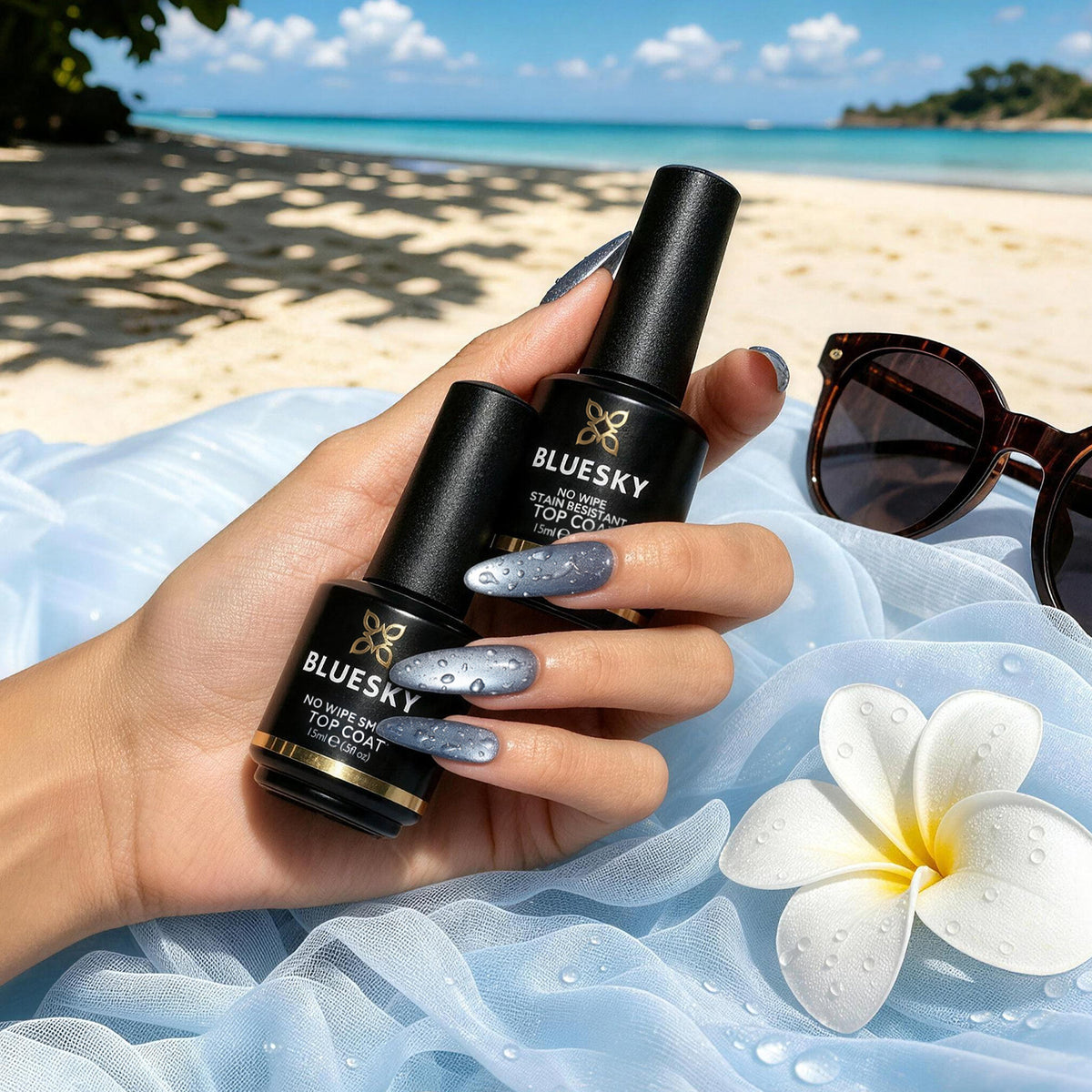 Bluesky Top Coat Raindrop efecto gotas de agua Paso 1 y Paso 2