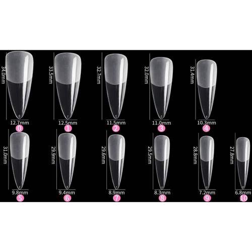 Soft Gel tips - Short Stiletto (Pre-limados) (550 unidades)